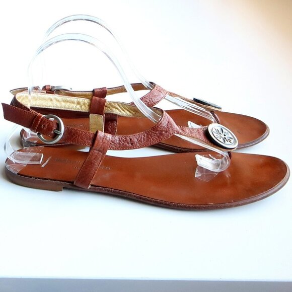 Isabella Fiore Brown Italian Leather Thong Sandals Flat Summer Shoes Size 8.5 - Picture 3 of 15